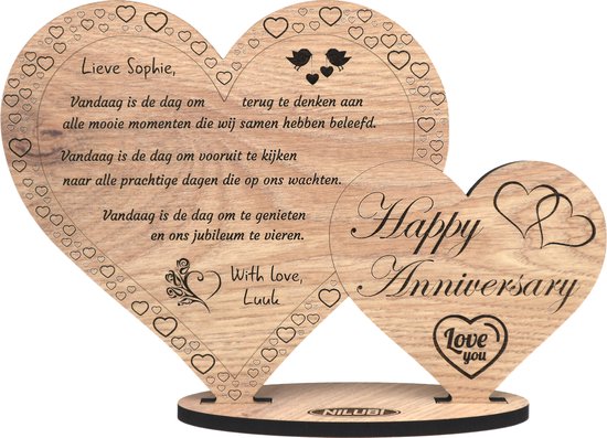 Anniversaire - carte de voeux en bois personnalisée - carte en bois - ... année de mariage - version luxe avec eigen texte