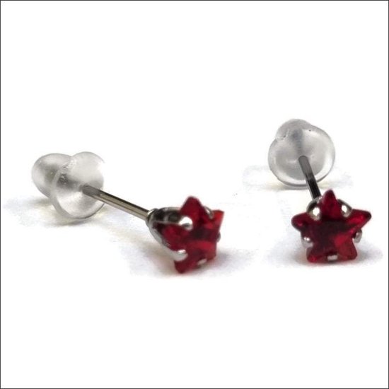 Aramat jewels ® - Zirkonia zweerknopjes ster 5mm oorbellen rood chirurgisch staal