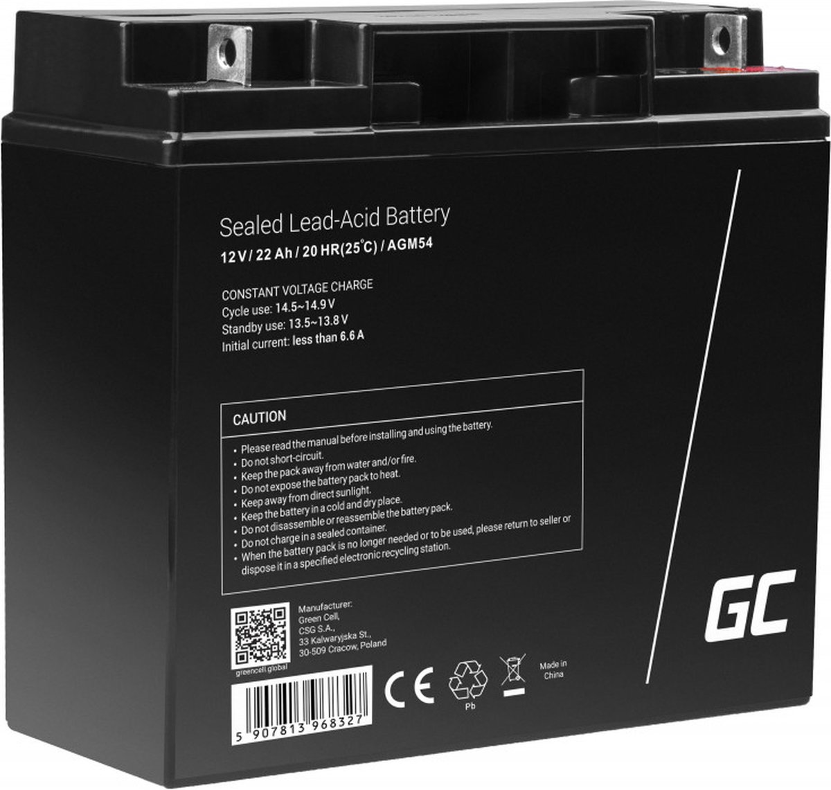Green Cell 12V 22Ah 22000mAh Deep Cycle VRLA AGM accu