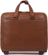 Piquadro Black Square Wheeled Computer Briefcase 15.6" With iPad Tobacco Leather