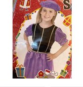 Pieten jurkje paars zwart maat 110 - 116  Piet verkleedset voor kinderen - meisjes - Volledig verkleedpak