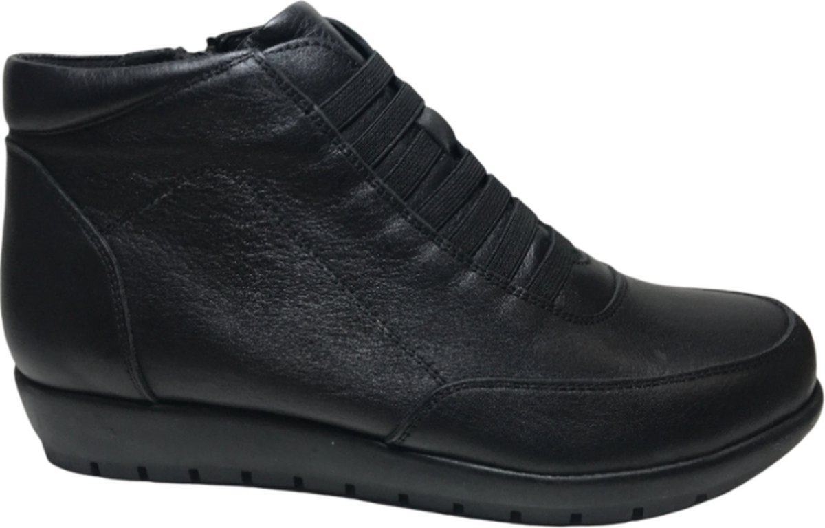 manlisa mt 38 zwart rits elastieken effen comfort lederen bottine W103-2122