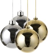 Kerstversieringen set van 4x grote kunststof kerstballen zilver en goud 15 cm glans - 2x stuks per kleur