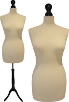 Paspop Ecru - Paspop dames - Mannequin - Mannequin vrouw - Zwarte Driepoot - Paspop Buste Torso - Paspoppen - Etalagepop – 44/46 Verstelbaar