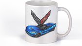 Mok Corvette blauw met logo - automerken op mok cadeaumok voor vader, broer, zoon, autogek | Sinterklaas | Kerst cadeau