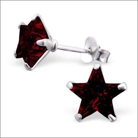 Aramat jewels ® - Zilveren oorbellen ster rood 925 zilver zirkonia 8mm