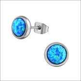 Aramat jewels ® - Zweerknopjes zee blauw opaal staal zilverkleurig 8mm