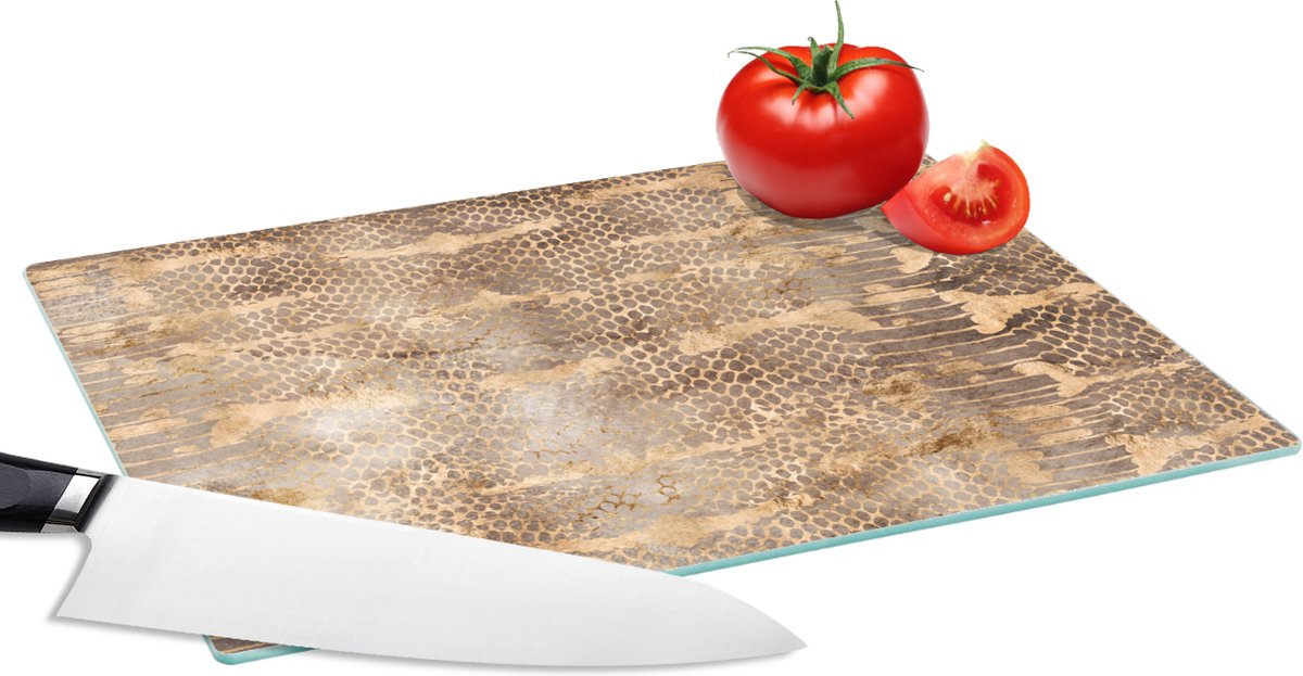 Glazen Snijplank - 28x20 - Dierenprint - Slang - Goud - Chic - Snijplanken Glas