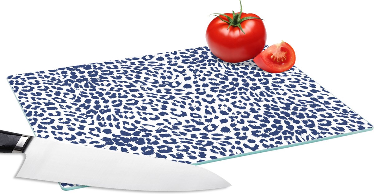 Glazen Snijplank - 28x20 - Dierenprint - Blauw - Panter - Snijplanken Glas