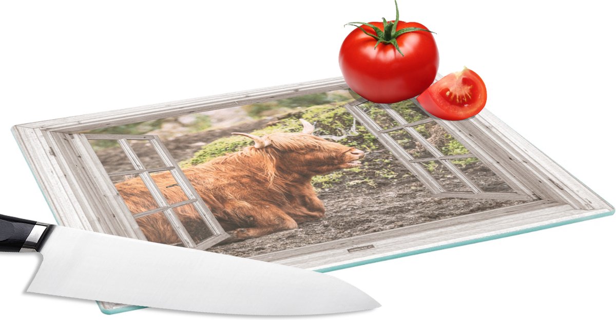 Glazen Snijplank - 28x20 - Schotse hooglander - Doorkijk - Dier - Natuur - Snijplanken Glas