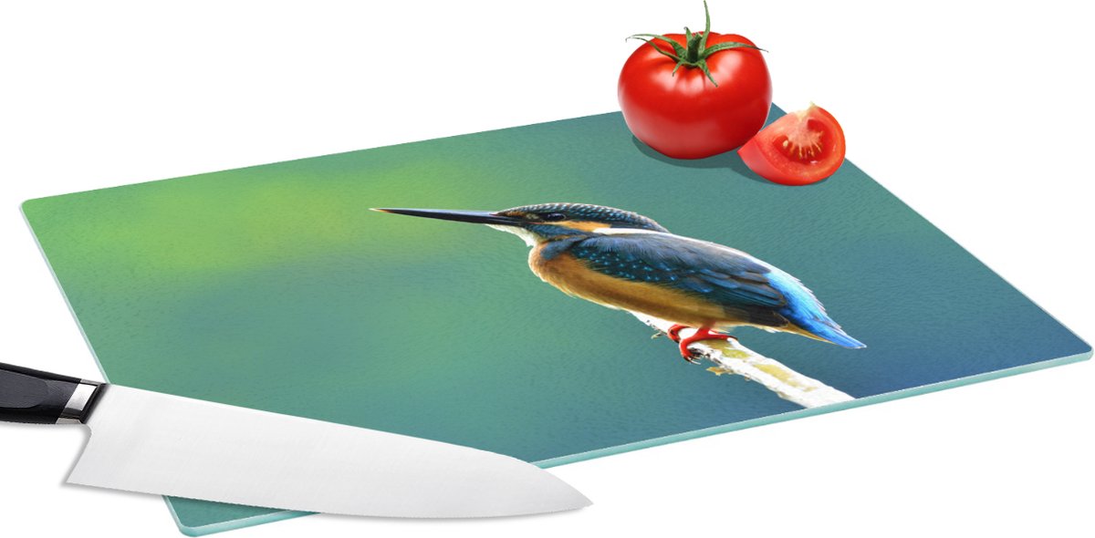 Glazen Snijplank - 39x28 - IJsvogel - Takken - Blauw - Snijplanken Glas