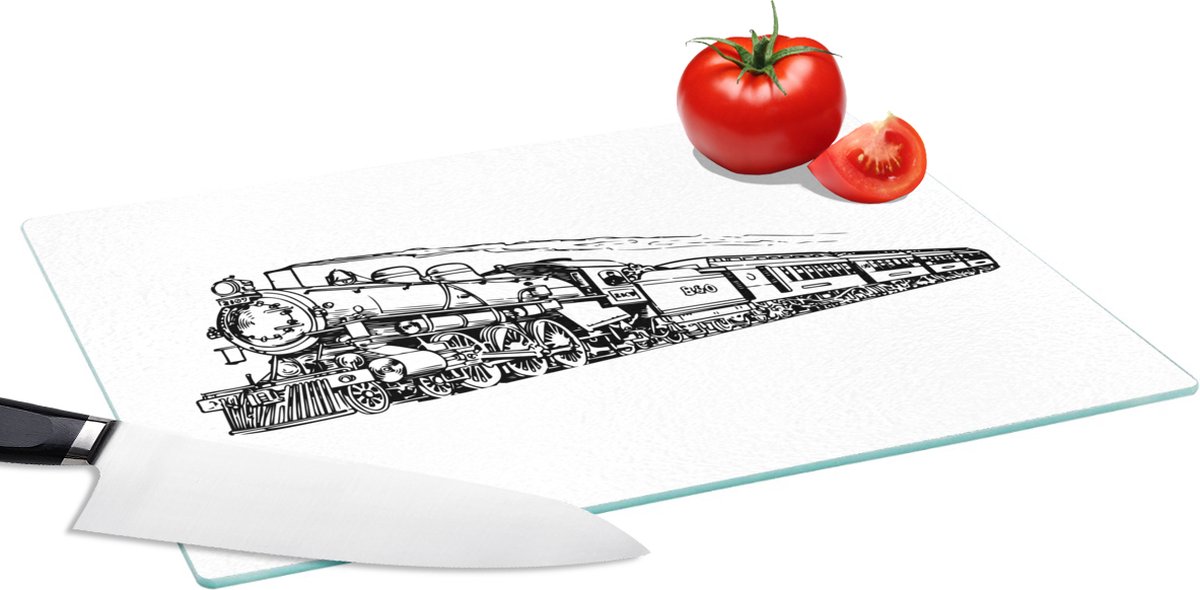 Glazen Snijplank - 39x28 - Oude vintage vrachttrein - Snijplanken Glas