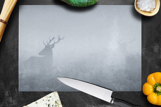 Planche à découper en Verres - 39x28 - Cerf - Brouillard - Nature - Planches à découper en Glas