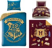 Harry Potter Dekbedovertrek- Katoen- 1persoons- 140x200- Dekbed Hogwarts Logo -Blauw, incl. Harry Potter Bedsprei- Deken- 170x210