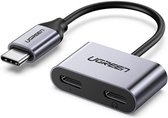 UGREEN USB-C naar Dual USB-C Headset Splitter 60W PD 3.0 Adapter Grijs