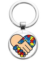 GoedeDoelen.Shop | Sleutelhanger Autism Handshake | Sleutelring | Autisme Awareness | Tashanger | Sleutelhanger Met Hartje