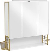 FURNIBELLA-spiegelkast, badkamermeubel, wandkast voor badkamer, verstelbare plank, dubbele deur, modern, wit-goud BBK124A10