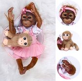 Reborn baby pop 'Ellie' - 52 cm - Schattig aapje met knuffel - Met jurkje, romper, haarband en speen - Soft silicone - Levensechte pop