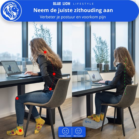 Blue Lion Verstelbare Voetensteun - Zwart - Ergonomisch - Tegen Rugpijn
