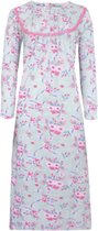 Dames nachthemd lang model licht warm gevoerd met bloemenprint XL 42-46 grijs/roze