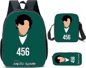 AO® Squid Game rugzak- Kinder rugtas en Pennen Etui met een bijhorende lunchtas - Rode Schooltas