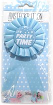 Babyshower button - It's party time - baby blauw - genderreveal party