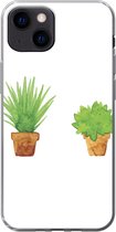 Geschikt voor iPhone 13 mini hoesje - Bloempot - Waterverf - Planten - Siliconen Telefoonhoesje
