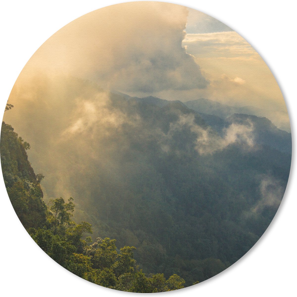 Muismat rond 20x20 cm - Mousepad Zonneschijn en wolken boven Thaise jungle - Ronde muismatten