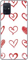 Geschikt voor Samsung Galaxy A71 hoesje - Een illustratie met hartjes in verschillende vormen - Siliconen Telefoonhoesje
