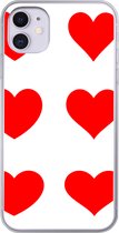 Geschikt voor iPhone 11 hoesje - Een illustratie met negen rode hartjes - Siliconen Telefoonhoesje