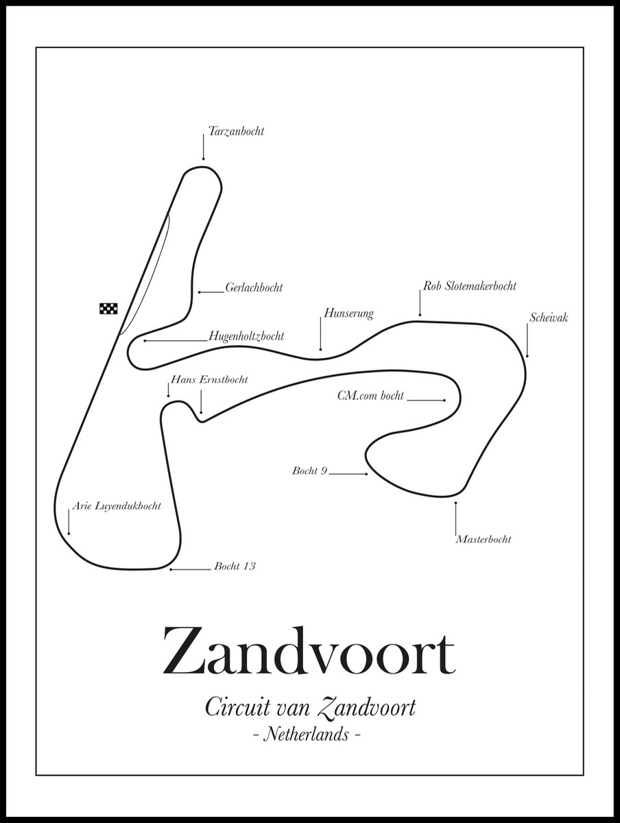 Esque Poster Circuit van Zandvoort - 40x30 - Formule 1 - Verstappen - F1 - Red Bull Zonder lijst