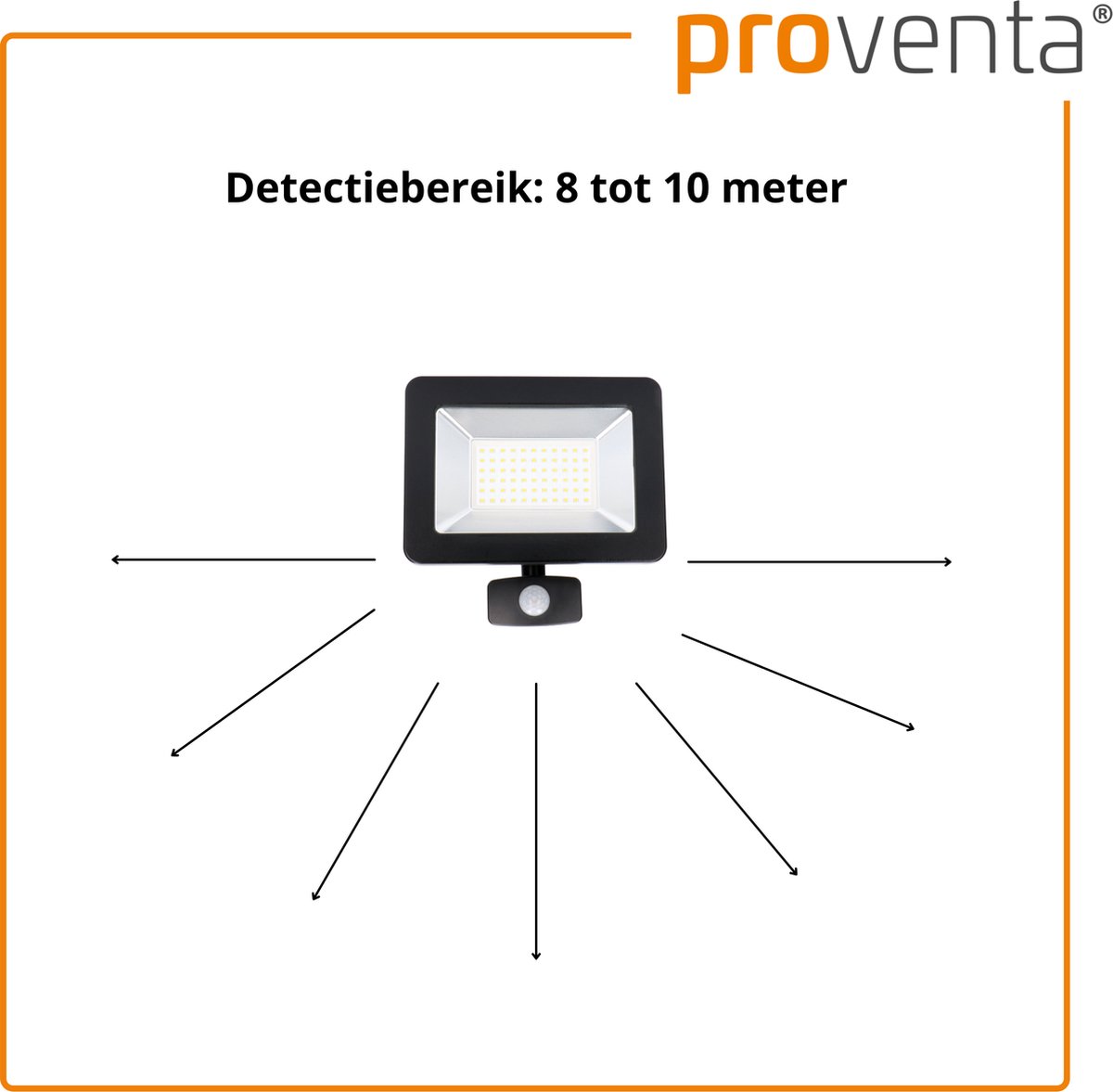 Projecteur LED Proventa® MOTION avec détecteur de mouvement - Étanche - 5500  lm - Zwart