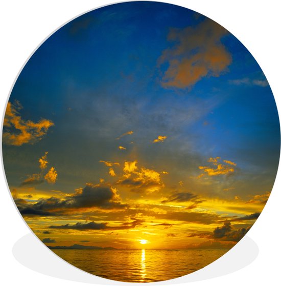 WallCircle - Wandcirkel ⌀ 30 - Oranje zonsondergang met blauwe lucht - Ronde schilderijen woonkamer - Wandbord rond - Muurdecoratie cirkel - Kamer decoratie binnen - Wanddecoratie muurcirkel - Woonaccessoires