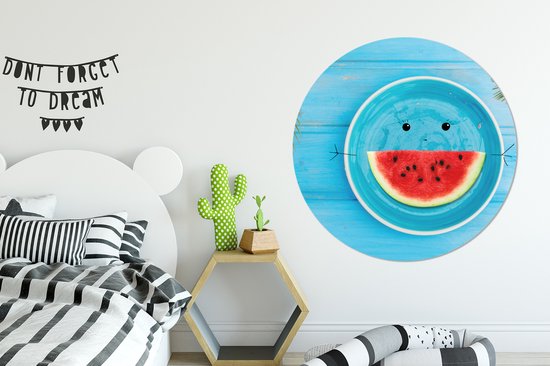 Pastèque sur assiette bleue avec visage Assiette en plastique cercle mural - ⌀ 150 cm - peinture ronde - impression photo sur cercle mural plastique (forex) / cercle vivant / (décoration murale)