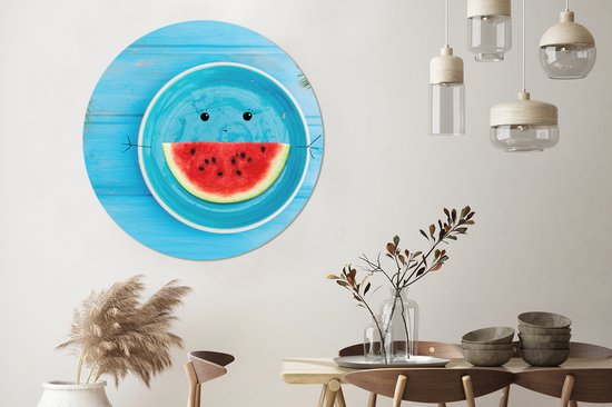 Pastèque sur assiette bleue avec visage Assiette en plastique cercle mural - ⌀ 150 cm - peinture ronde - impression photo sur cercle mural plastique (forex) / cercle vivant / (décoration murale)