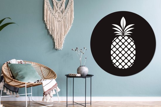 Illustration Zwart et blanc d'une assiette en plastique de cercle mural ananas - ⌀ 150 cm - peinture ronde - impression photo sur cercle mural en plastique (forex) / cercle vivant / (décoration murale)