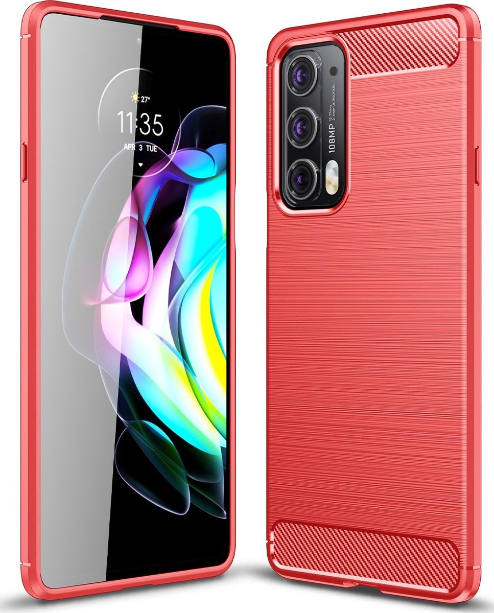 Mobigear Hoesje geschikt voor Motorola Edge 20 Telefoonhoesje Flexibel TPU | Mobigear Brushed Slim Backcover | Edge 20 Case | Back Cover - Rood