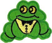 Groene Kikker Met Vlinderstrik Strijk Embleem Patch 6.2 cm / 5 cm / Groen Geel