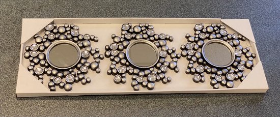 Set van 3 ronde wandspiegels - zilver met steentjes - dia 25 x 2 cm - Wanddecoratie - Woonaacessoires