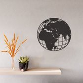 Wanddecoratie - Wereldbol - Hout - Wall Art - Muurdecoratie - Zwart - 30 x 29 cm