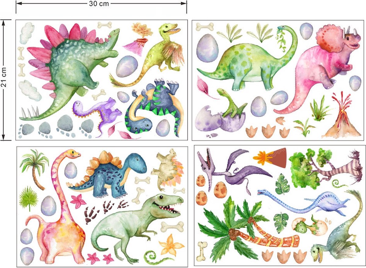 Glow In The Dark Dino / Dinosaurus / Dino's / Dinosaurus / Dinosaurussen kinderkamer decoratie lichtknop nachtlampje muur sticker 21×30CM*4