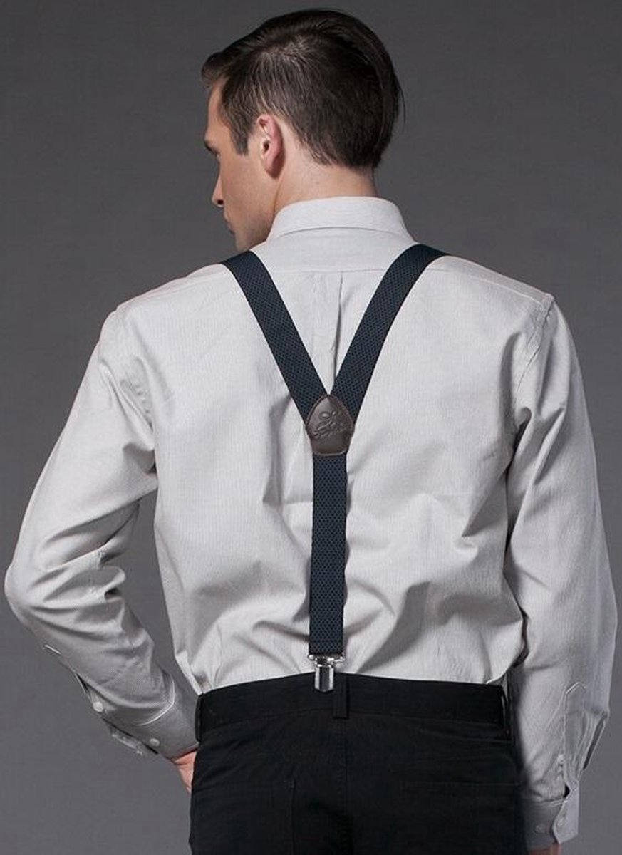Navy blauwe met banden van elastisch canvas en luxe leren – .nl