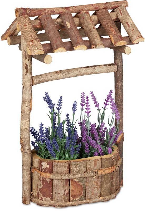 bloempot waterput - hout - met schors - buiten - 43 x 25 x 18 cm