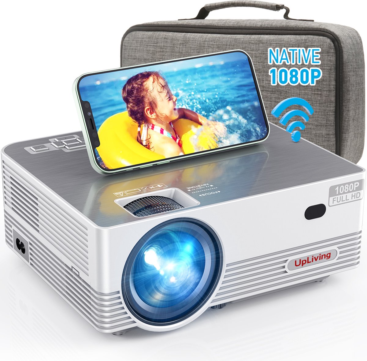 UpLiving® LCD Mini Beamer met WiFi | Met Bluetooth | Native Full HD | 10.000:1 Contrastratio | 8.000 Lumen | Projector - Mini Beamer - Draagbare Pocket Beamer - Afstandsbediening - Draagtas - UpLiving