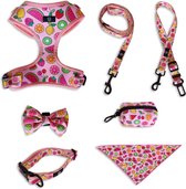 Elfiepack Pink smoothie set maat L - hondenriem harnas bandana hond accessoires