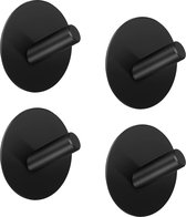 4 stuks Muurhaken - Super mooie kwaliteit - Strakke ronde zwarte zelfklevende haken - Handdoekhaken Boren niet nodig - Roestvrijstalen zelfklevende badkamer- en keukenhanddoekhoude