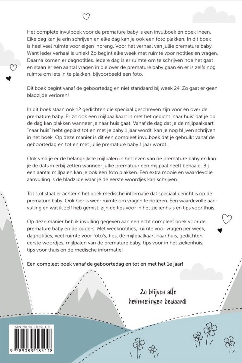 Het complete invulboek voor de premature baby - blauw - Kleine Twinkeltjes - back cover
