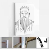 Confucius (551-479) portret in lijn kunst illustratie. Hij was Chinese filosoof, geleerde - Modern Art Canvas - Verticaal - 1306201555