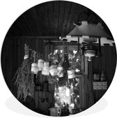 WallCircle - Wandcirkel ⌀ 30 - Ouderwetse keuken met kruiden in weckpotten - zwart wit - Ronde schilderijen woonkamer - Wandbord rond - Muurdecoratie cirkel - Kamer decoratie binnen - Wanddecoratie muurcirkel - Woonaccessoires