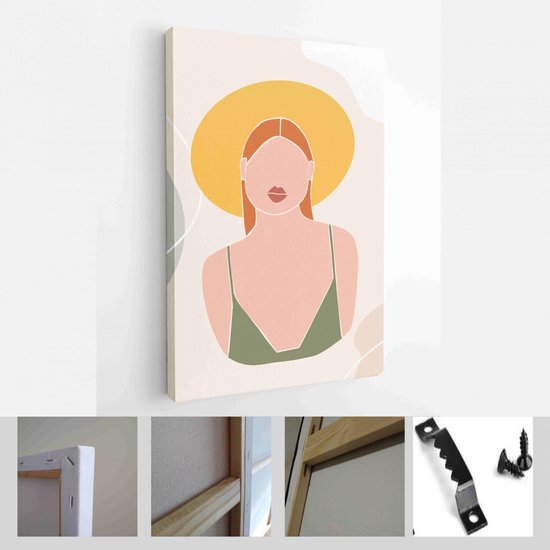 Onlinecanvas - Schilderij - Abstracte Vrouwelijke Vormen En Silhouetten Retro Zomerse Achtergrond Art Verticaal - Multicolor - 40 X 30 Cm